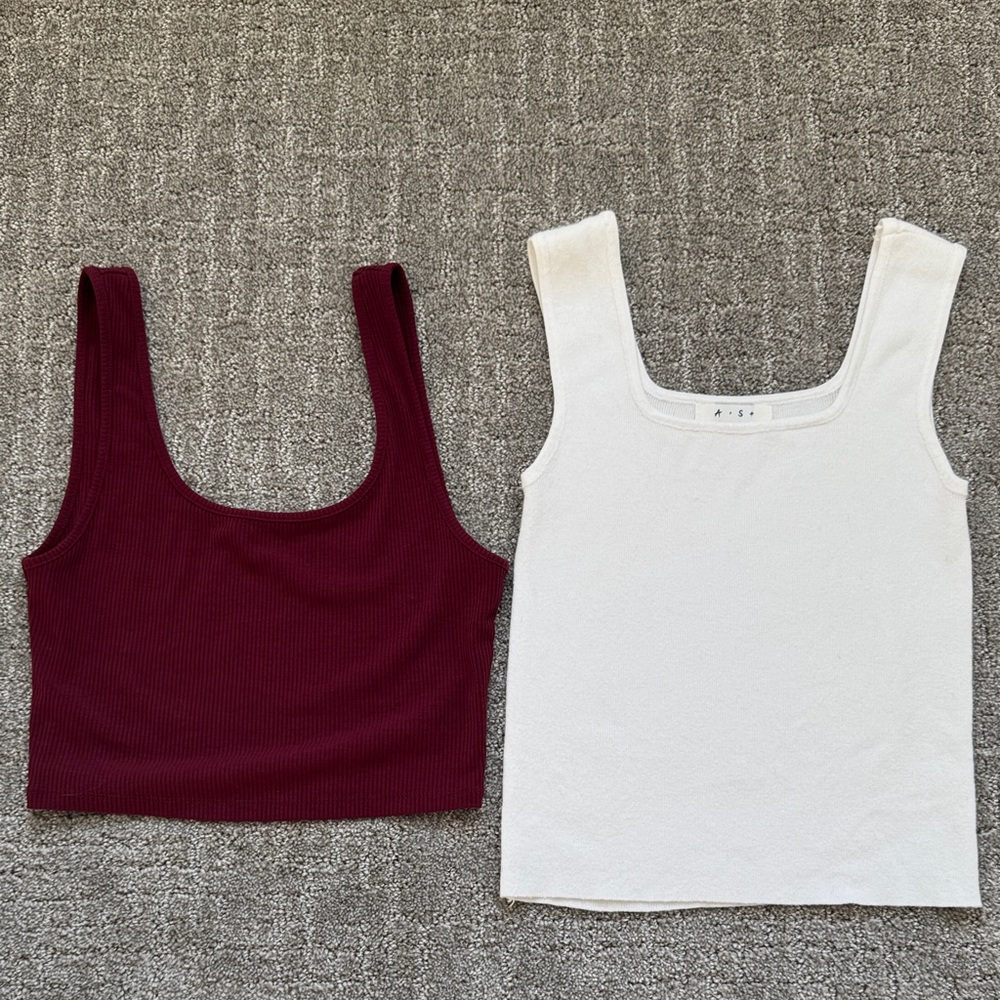 Duo White & Burgundy Cropped Tank